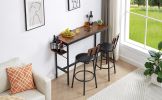 Bar Table Set with wine bottle storage rack. Rustic Brown,47.24'' L x 15.75'' W x 35.43'' H. - as Pic