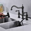Bridge Dual Handles Kitchen Faucet With Pull-Out Side Spray in - as Pic