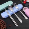 3pcs Portable Cutlery Set With Storage Box - Silvery