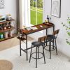Bar Table Set with wine bottle storage rack. Rustic Brown,47.24'' L x 15.75'' W x 35.43'' H. - as Pic