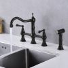 Bridge Dual Handles Kitchen Faucet With Pull-Out Side Spray in - as Pic