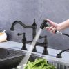 Bridge Dual Handles Kitchen Faucet With Pull-Out Side Spray in - as Pic