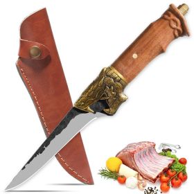 Hand Forged Camping Knife Large Blade - Dragon Head Handle And Leather Sheath. (Option: Fillet Knife)