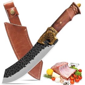 Hand Forged Camping Knife Large Blade - Dragon Head Handle And Leather Sheath. (Option: Butcher Knife)