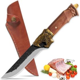 Hand Forged Camping Knife Large Blade - Dragon Head Handle And Leather Sheath. (Option: Boning Knife)