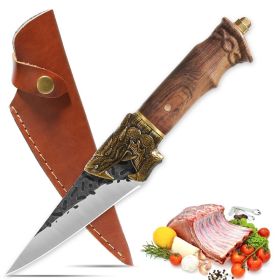 Hand Forged Camping Knife Large Blade - Dragon Head Handle And Leather Sheath. (Option: Multiuse Knife)